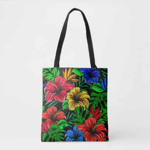 Elegant Tropical Red Yellow Blue Hibiscus Flower Tote Bag