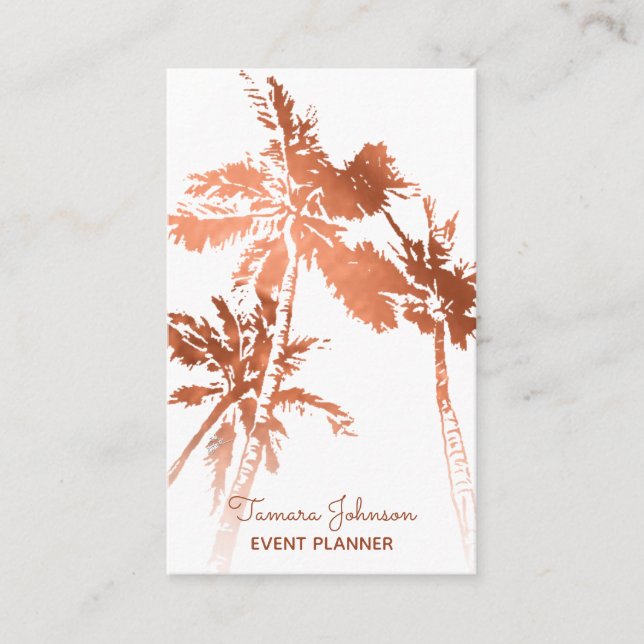 Elegant Tropical Rose Gold Palm Trees Professional Business Card (Front)