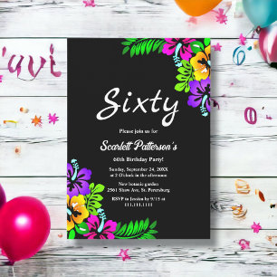 Elegant Tropical Rustic Black Floral 60th Birthday Invitation