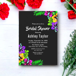 Elegant Tropical Rustic Black Floral Bridal Shower Invitation