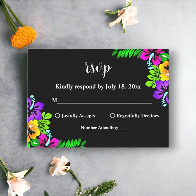 Elegant Tropical Rustic Boho Black Floral Wedding RSVP Card (Creator Uploaded)