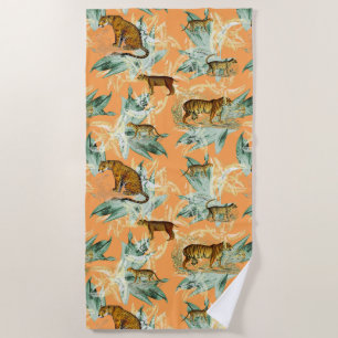 Elegant Tropical Safari Wild Cats Tiger Orange Beach Towel