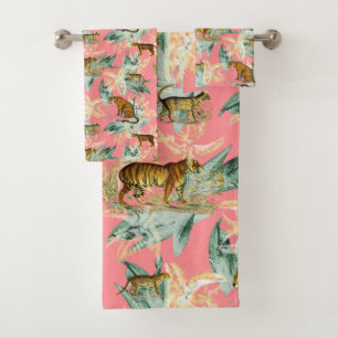 Elegant Tropical Safari Wild Cats Tiger Pink Bath Towel Set