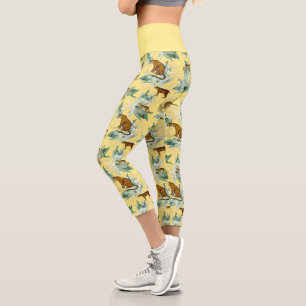 Elegant Tropical Safari Wild Cats Tiger Yellow Capri Leggings