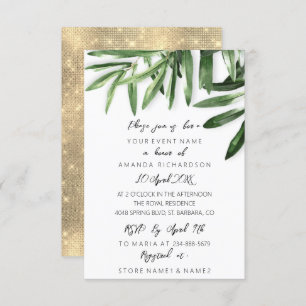 Elegant Tropical Sage Mint Green Gold White Invitation