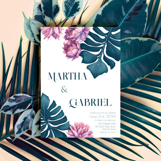Elegant Tropical Summer Monstera Floral Wedding Invitation (Creator Uploaded)