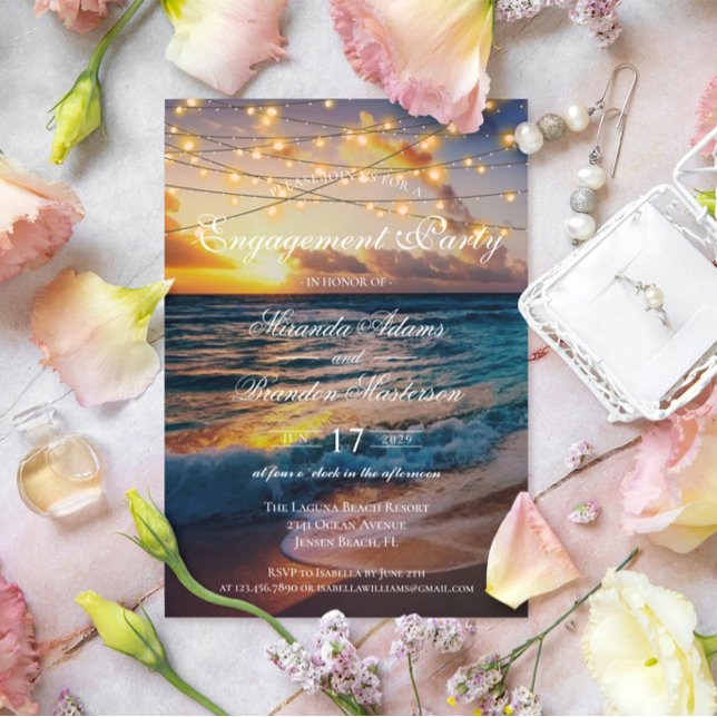 Elegant Tropical Summer Sunset Beach Engagement Invitation (Creator Uploaded)