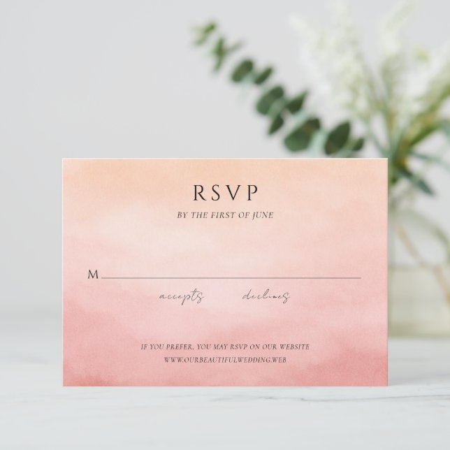 Elegant Tropical Sunset Watercolor Wedding RSVP Card (Standing Front)