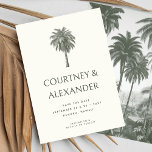 Elegant Tropical Vintage Palm Wedding Save The Date<br><div class="desc">Elegant Tropical Vintage Palm Tree Wedding Save the Date Invitation featuring a palm tree illustration,  digital art in vintage style showing a tropical landscape - fully customisable text template to fit your celebration like a tropical wedding,  destination wedding,  Mexico wedding or Hawaii wedding.</div>