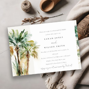 Elegant Tropical Watercolor Palm Trees Engagement Invitation