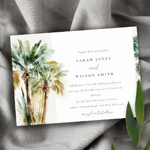 Elegant Tropical Watercolor Palm Trees Wedding Invitation