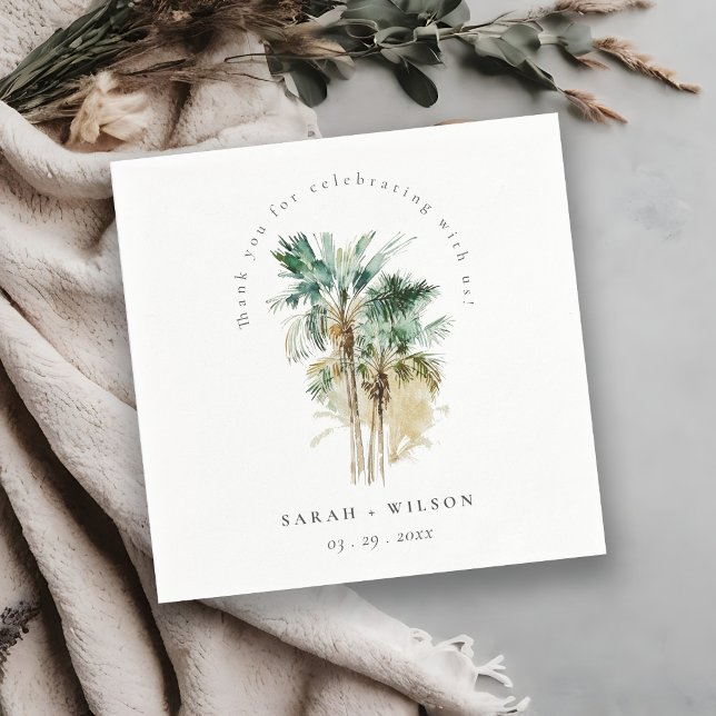 Elegant Tropical Watercolor Palm Trees Wedding Napkin (Creator Uploaded)