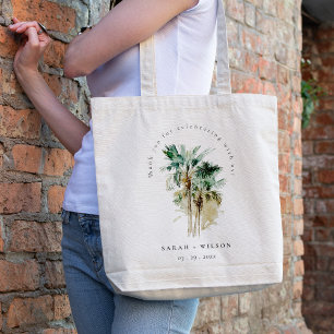 Elegant Tropical Watercolor Palm Trees Wedding Tote Bag