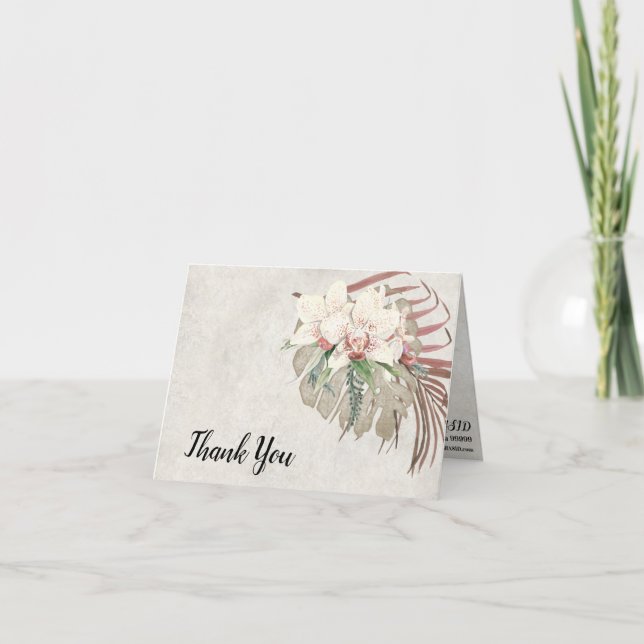 Elegant Tropical White Floral Greenery Thank You Card (Front)