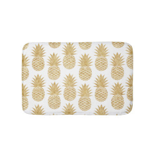 Elegant Tropical White Gold Pineapple Pattern Bath Mat