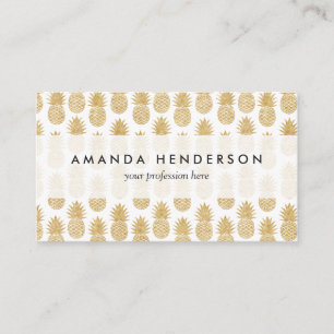 Elegant Tropical White Gold Pineapple Pattern Business Card
