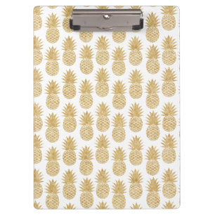 Elegant Tropical White Gold Pineapple Pattern Clipboard