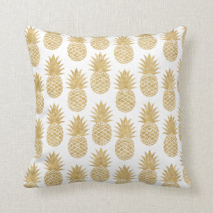 Elegant Tropical White Gold Pineapple Pattern Cushion
