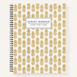 Elegant Tropical White Gold Pineapple Pattern Notebook