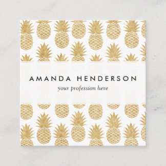 Elegant Tropical White Gold Pineapple Pattern Square Business Card