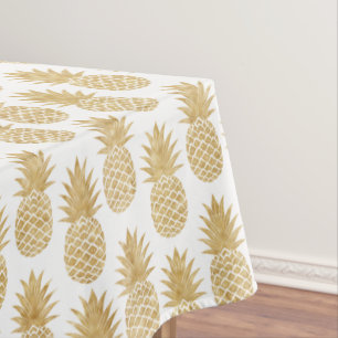 Elegant Tropical White Gold Pineapple Pattern Tablecloth