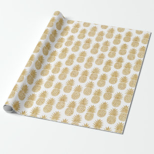 Elegant Tropical White Gold Pineapple Pattern Wrapping Paper