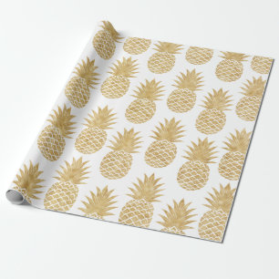 Elegant Tropical White Gold Pineapple Pattern Wrapping Paper