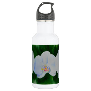 Elegant tropical white watercolor orchid painting 532 ml water bottle