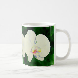 Elegant tropical white watercolor orchid painting  coffee mug