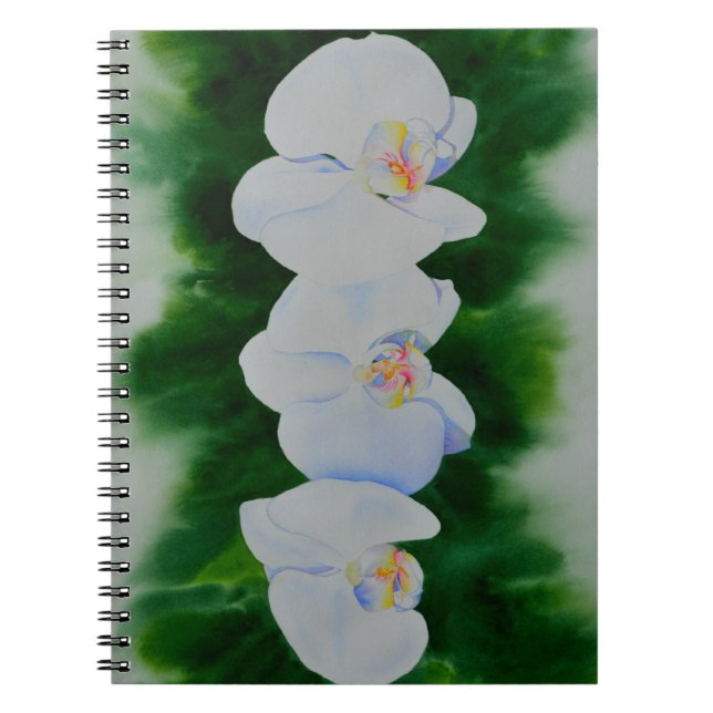 Elegant tropical white watercolor orchid painting  notebook (Front)