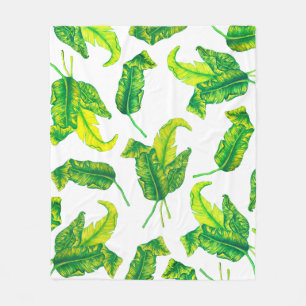 Elegant Tropicana Gold Leaves Illustration Fleece Blanket