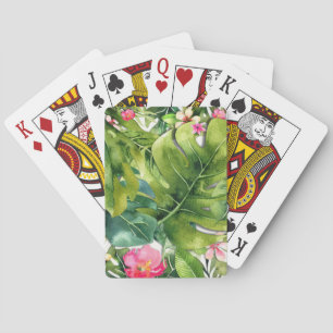 Elegant Tropics Green Leaves Floral Watercolor Playing Cards