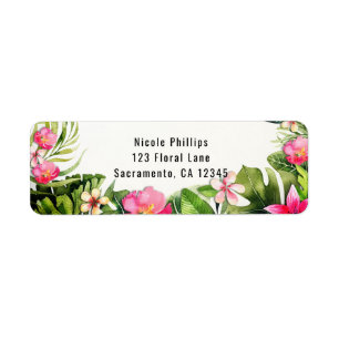 Elegant Tropics Green Leaves Floral Watercolor Return Address Label