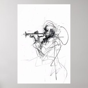 Elegant Trumpet Player Portrait - Premium Poster