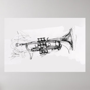 Elegant Trumpet Sketch - Poster