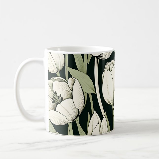 Elegant Tulip Bloom Botanical Coffee Mug (Left)