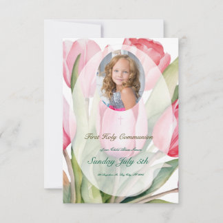 Elegant tulip First Communion RSVP Card