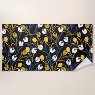 Elegant Tulip Floral Pattern Beach Towel