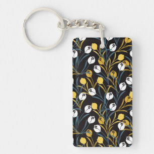 Elegant Tulip Floral Pattern Key Ring