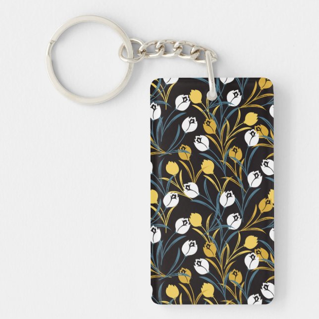 Elegant Tulip Floral Pattern  Key Ring (Front)