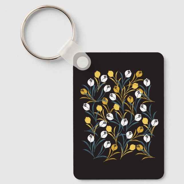 Elegant Tulip Floral Pattern  Key Ring (Front)