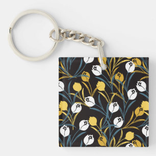 Elegant Tulip Floral Pattern Key Ring