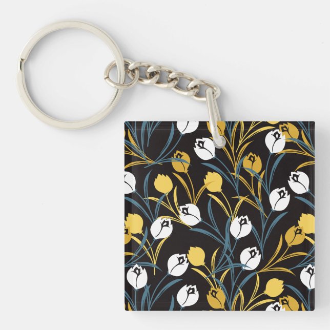 Elegant Tulip Floral Pattern  Key Ring (Front)
