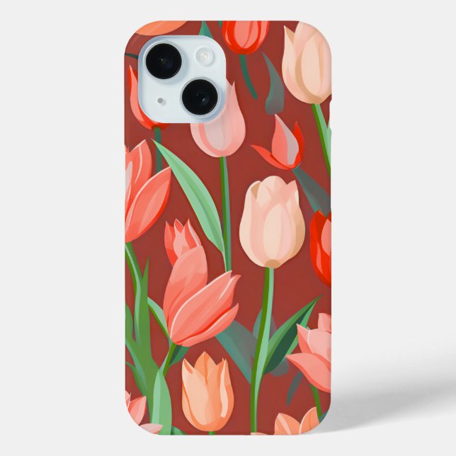Elegant Tulip Floral Pattern – Red & Peach Spring  Case-Mate iPhone Case (Back)