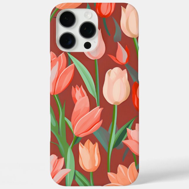 Elegant Tulip Floral Pattern – Red & Peach Spring  Case-Mate iPhone Case (Back)