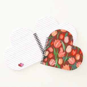 Elegant Tulip Floral Pattern – Red & Peach Spring  Notebook