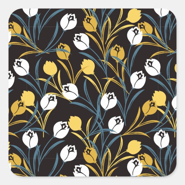 Elegant Tulip Floral Pattern  Square Sticker (Front)