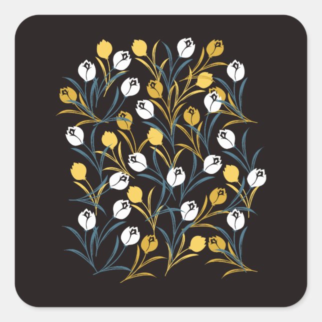 Elegant Tulip Floral Pattern  Square Sticker (Front)