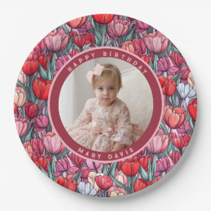 Elegant Tulip Flower 60Th Birthday Paper Plate