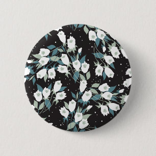 Elegant Tulip Flower Pattern Black Background 6 Cm Round Badge